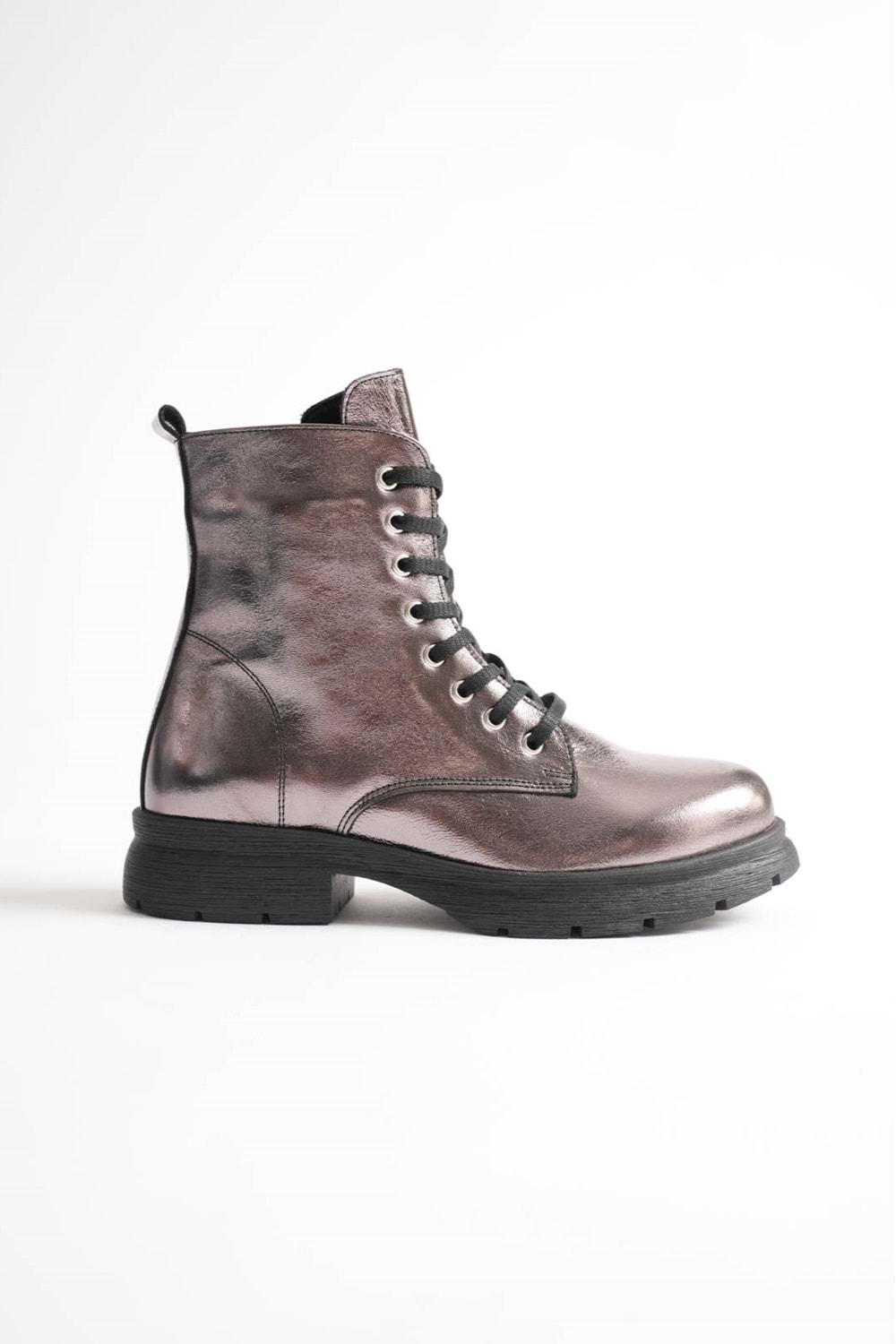 Kadın Hakiki Deri Bağcıklı Fermuarlı Rahat Postal Bot - Platin