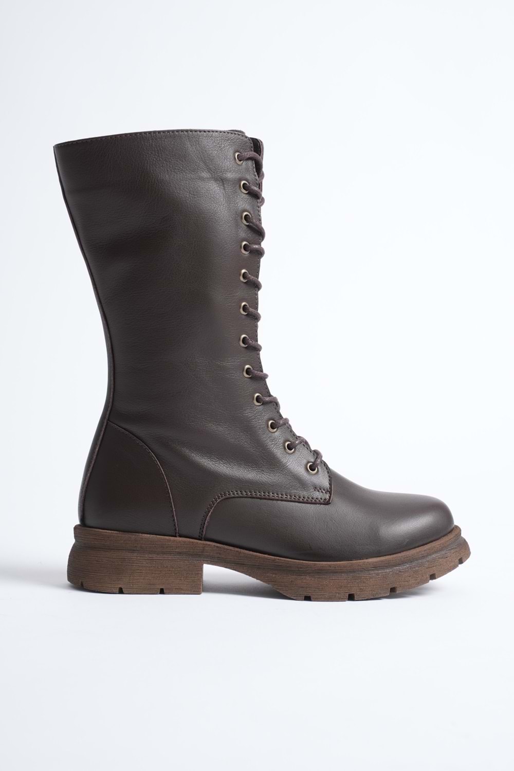 Kadın Hakiki Deri Fermuarlı Bağcıklı Postal Bot - Kahve