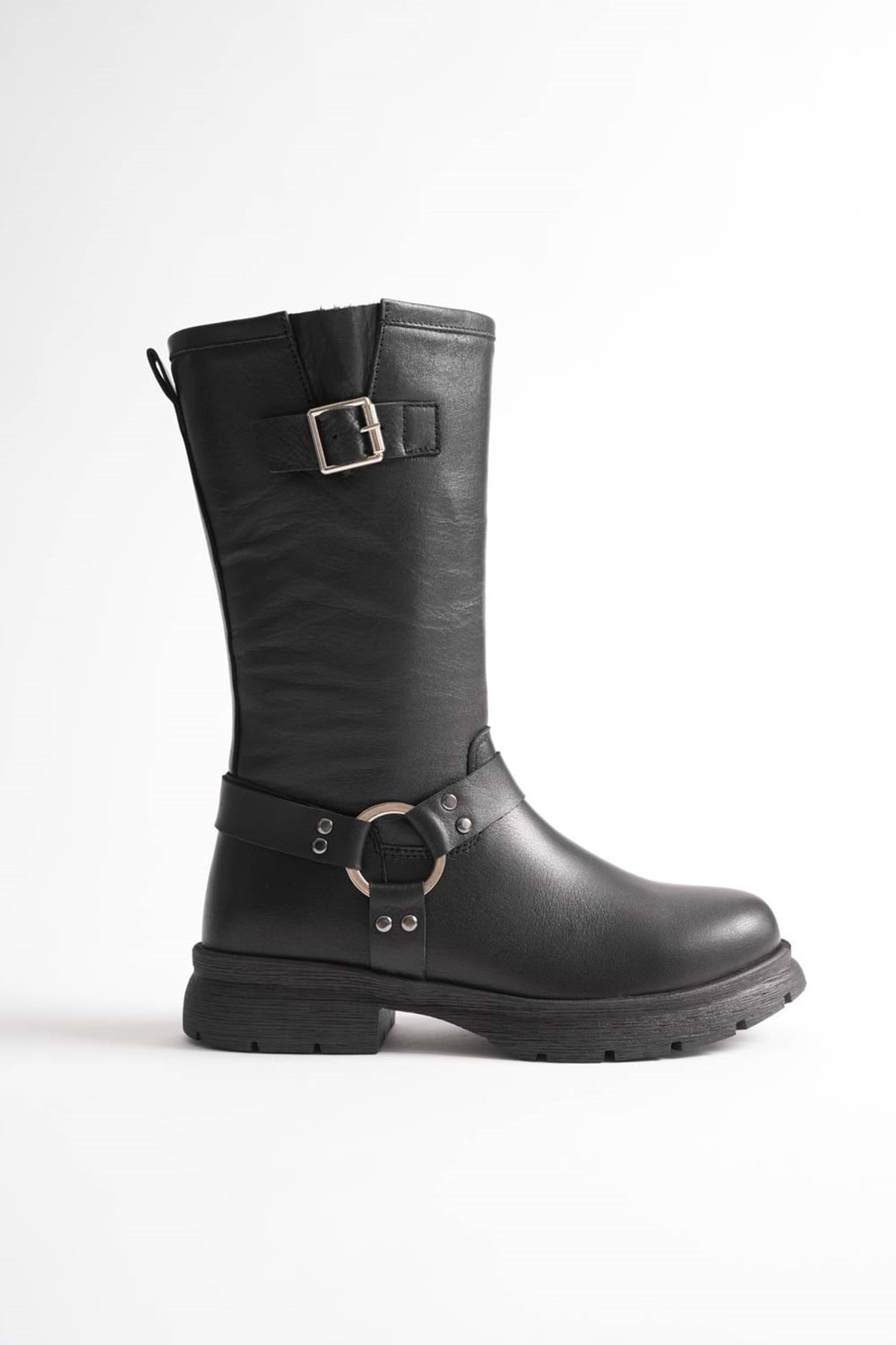 Kadın Hakiki Deri Aksesuar Detaylı Binici Çizme - Siyah