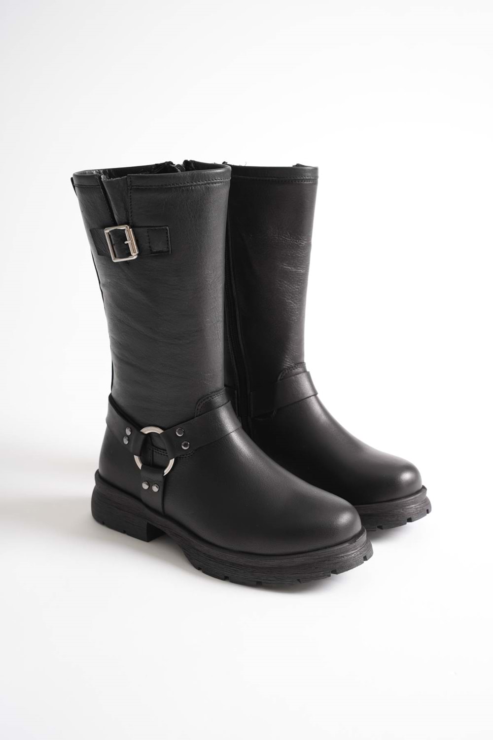 Kadın Hakiki Deri Aksesuar Detaylı Binici Çizme - Siyah