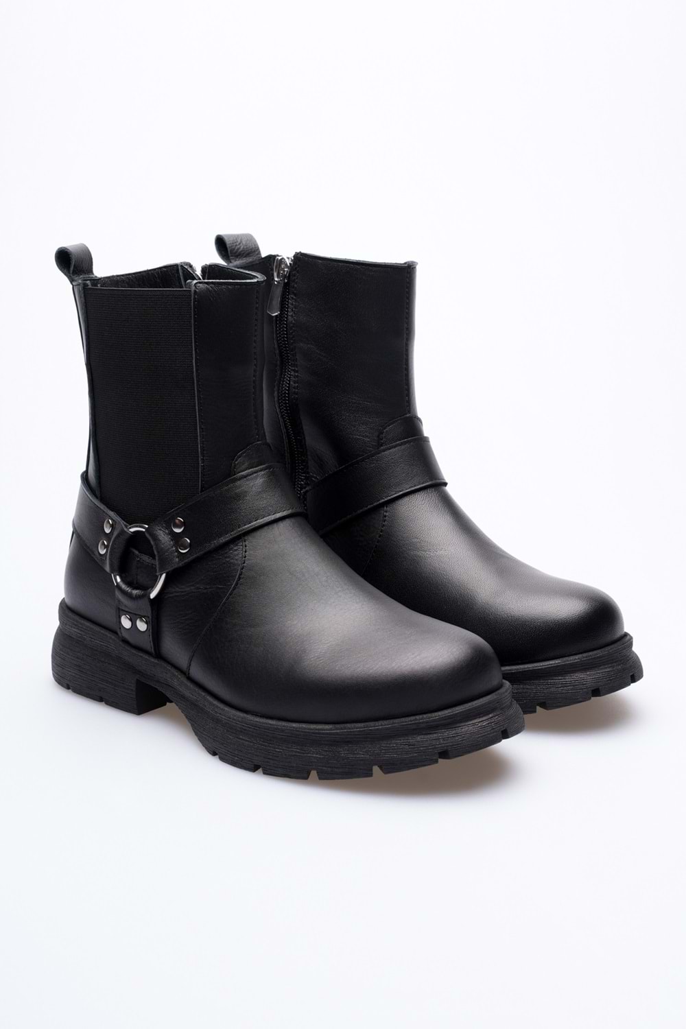 Kadın Hakiki Deri Metal Aksesuarlı Bot - Siyah