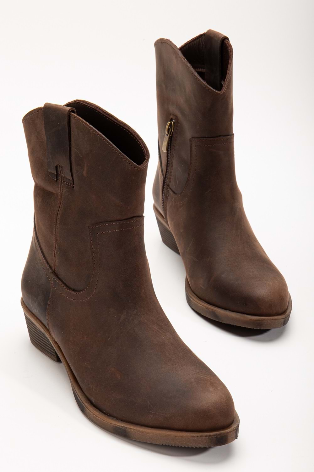 Crazy Deri Kadın Kovboy Bot - Kahve