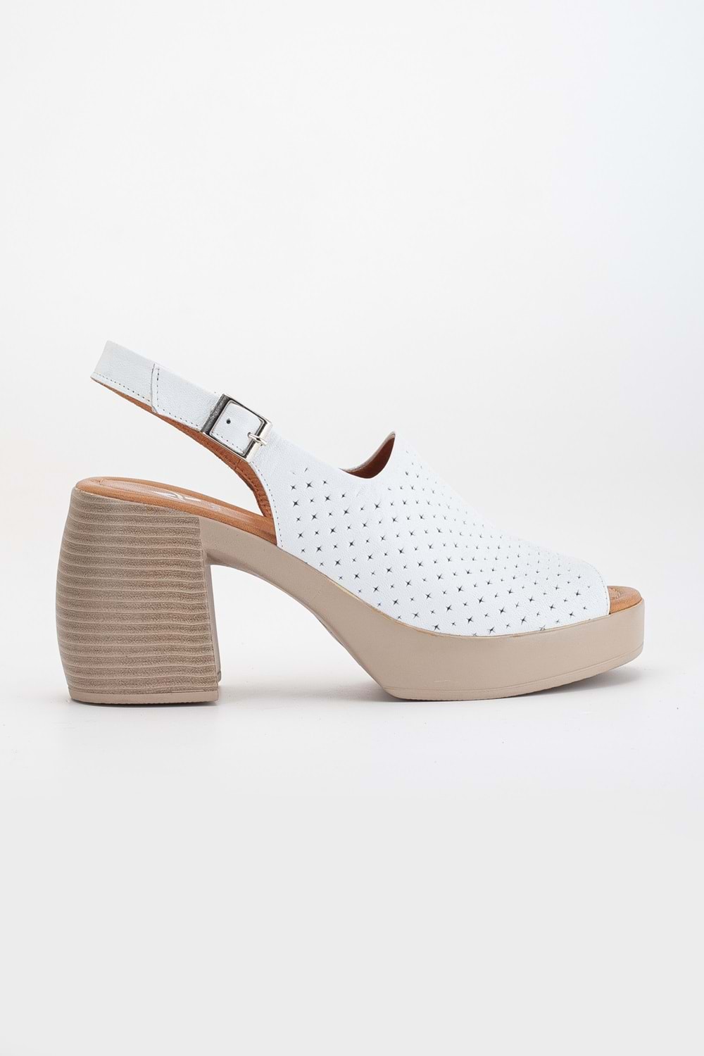 Kadın Hakiki Deri Kalın Topuklu Sandalet - Beyaz