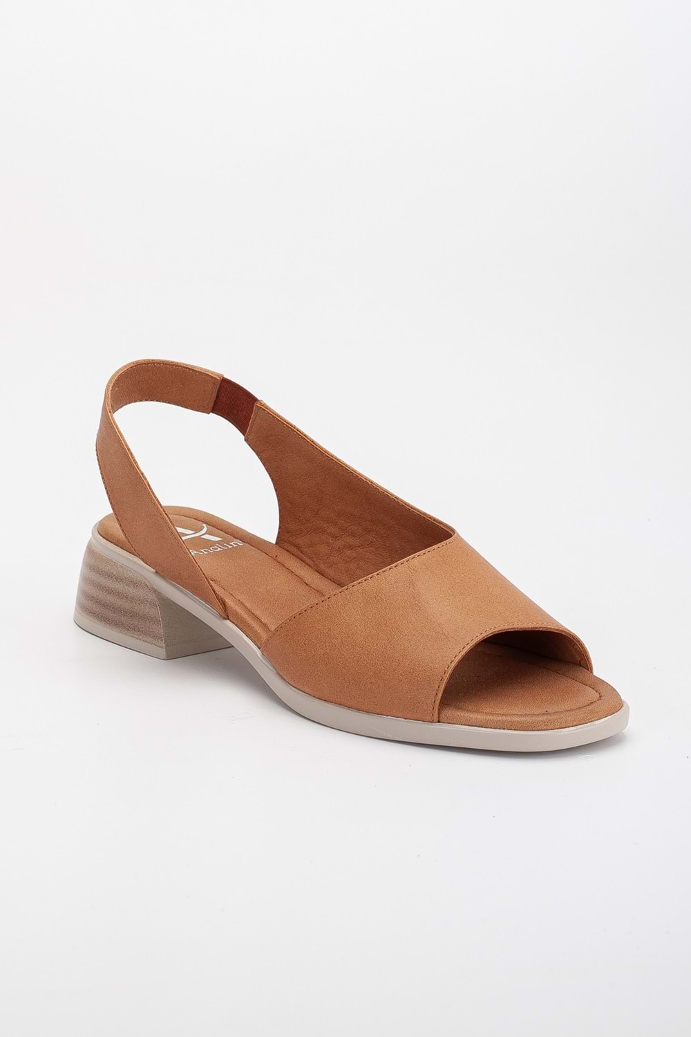Kadın Hakiki Deri Günlük Alçak Topuklu Sandalet - Taba