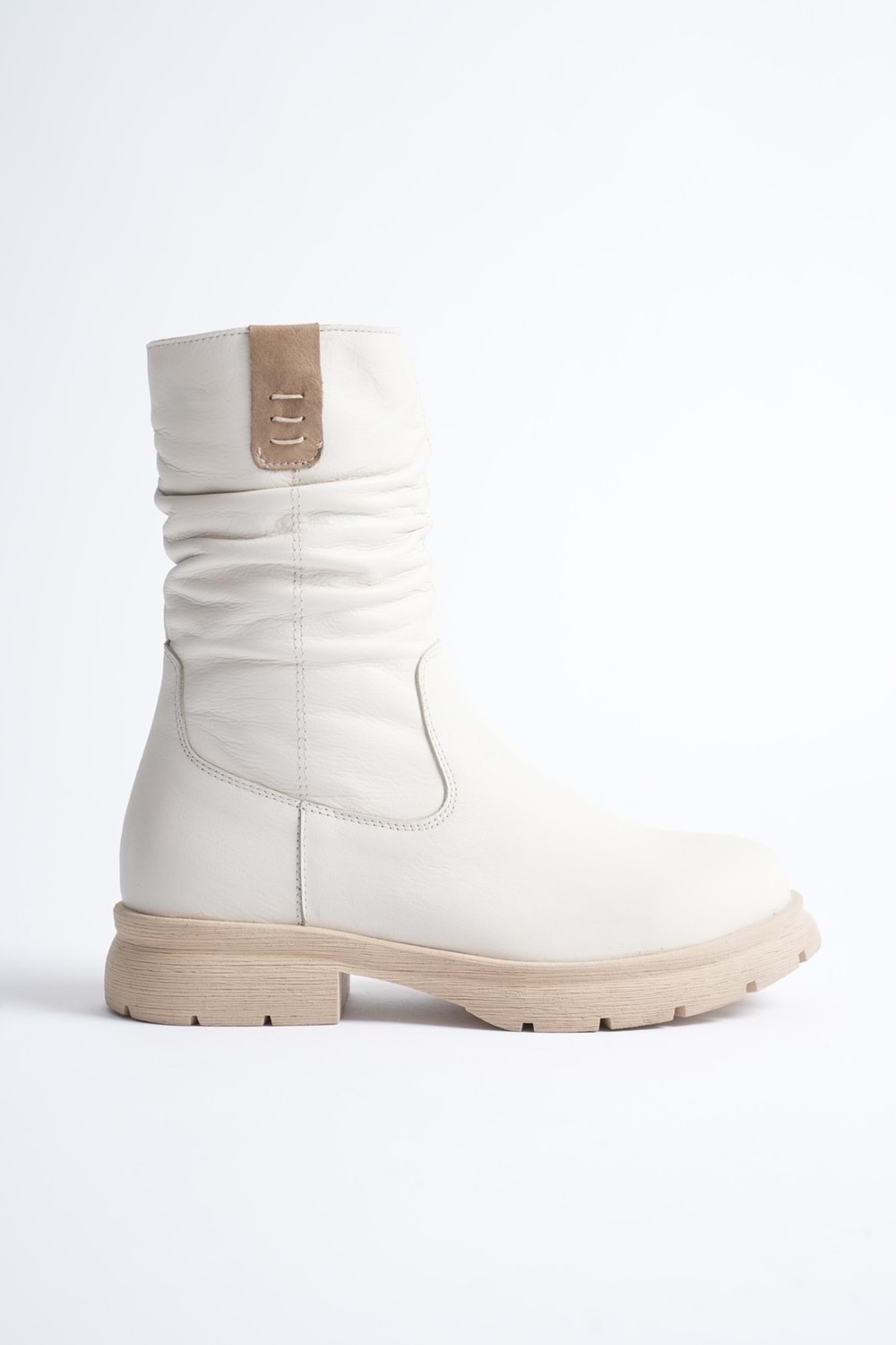 Kadın Hakiki Deri İçi Kürklü Körüklü Bot - Krem