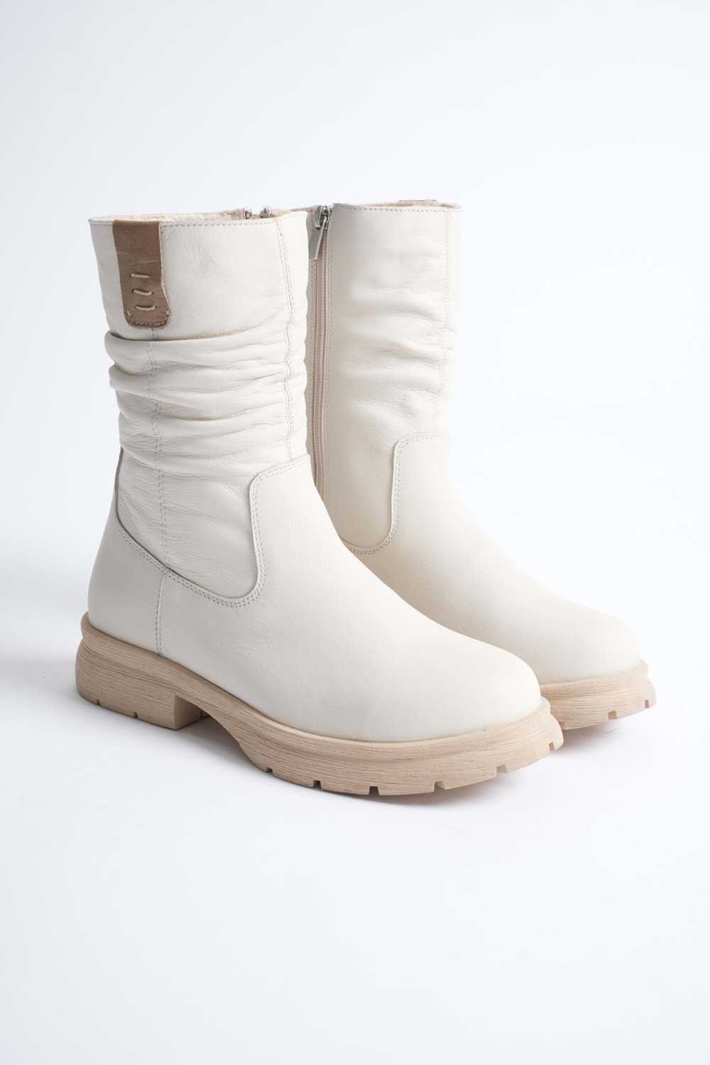 Kadın Hakiki Deri İçi Kürklü Körüklü Bot - Krem