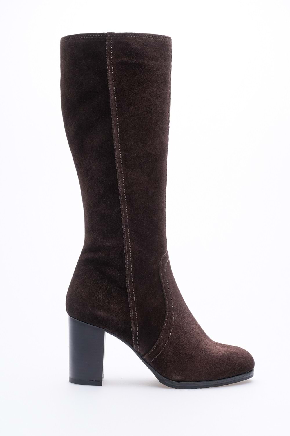 Kadın Hakiki Deri Topuklu Süet Çizme - Kahve