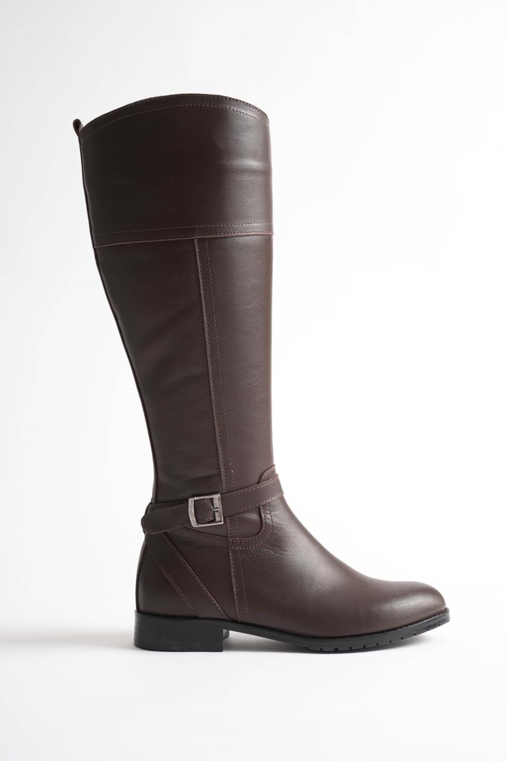 Kadın Hakiki Deri Tokalı Binici Çizme - Kahve