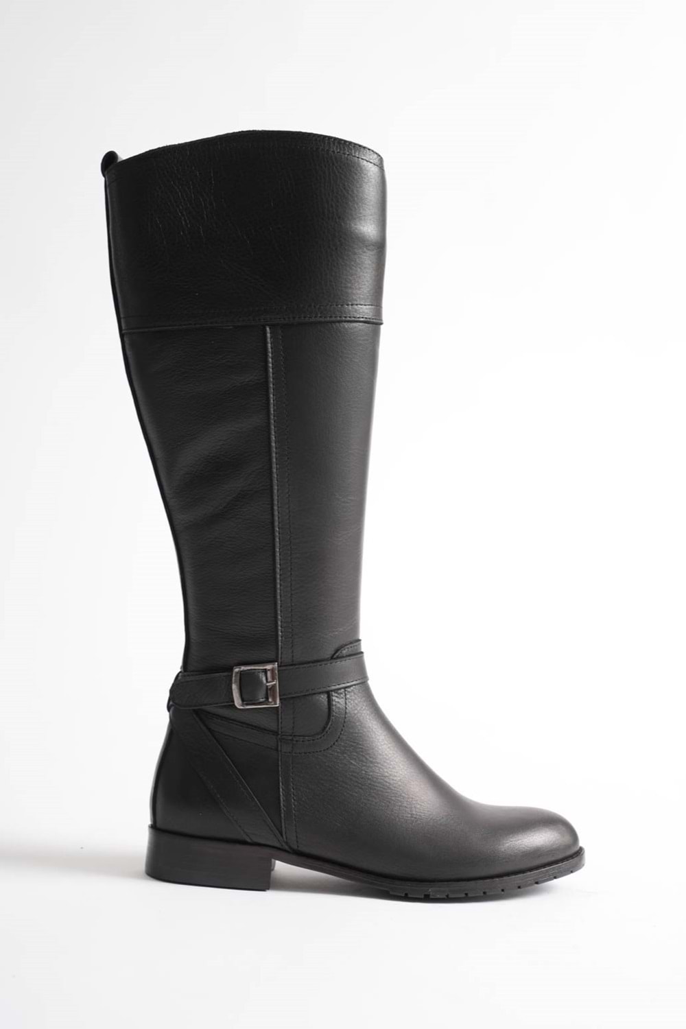 Kadın Hakiki Deri Tokalı Binici Çizme - Siyah