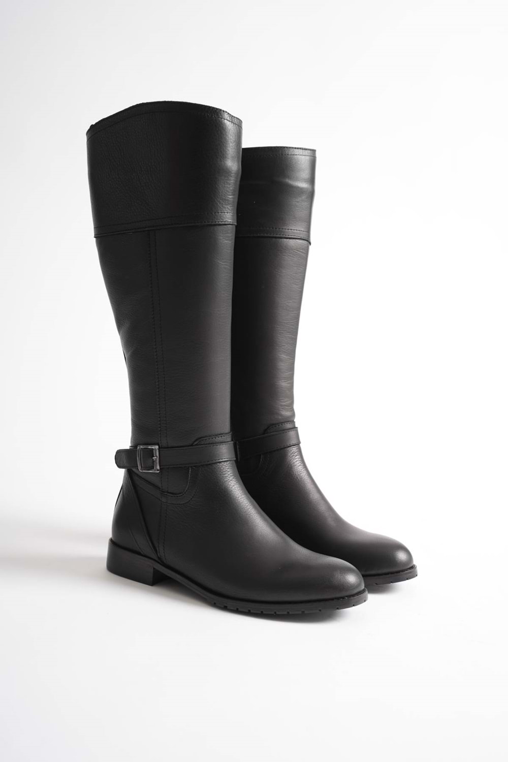 Kadın Hakiki Deri Tokalı Binici Çizme - Siyah