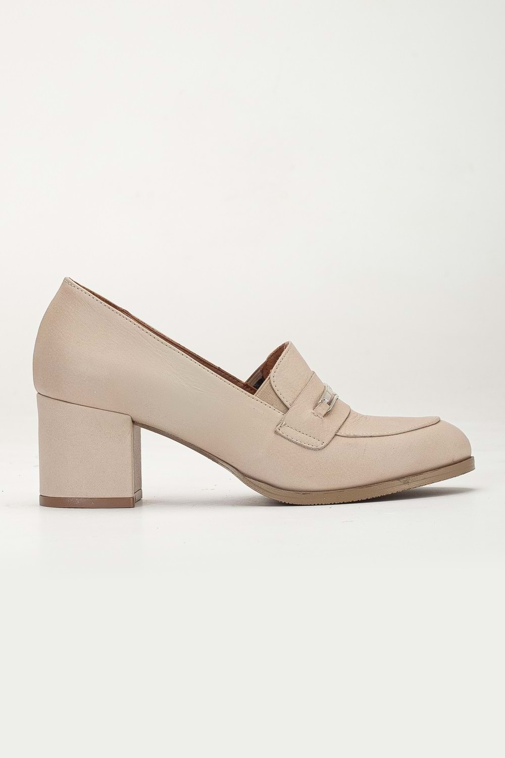 Kadın Hakiki Deri Tokalı Şık Topuklu Ayakkabı - Bej