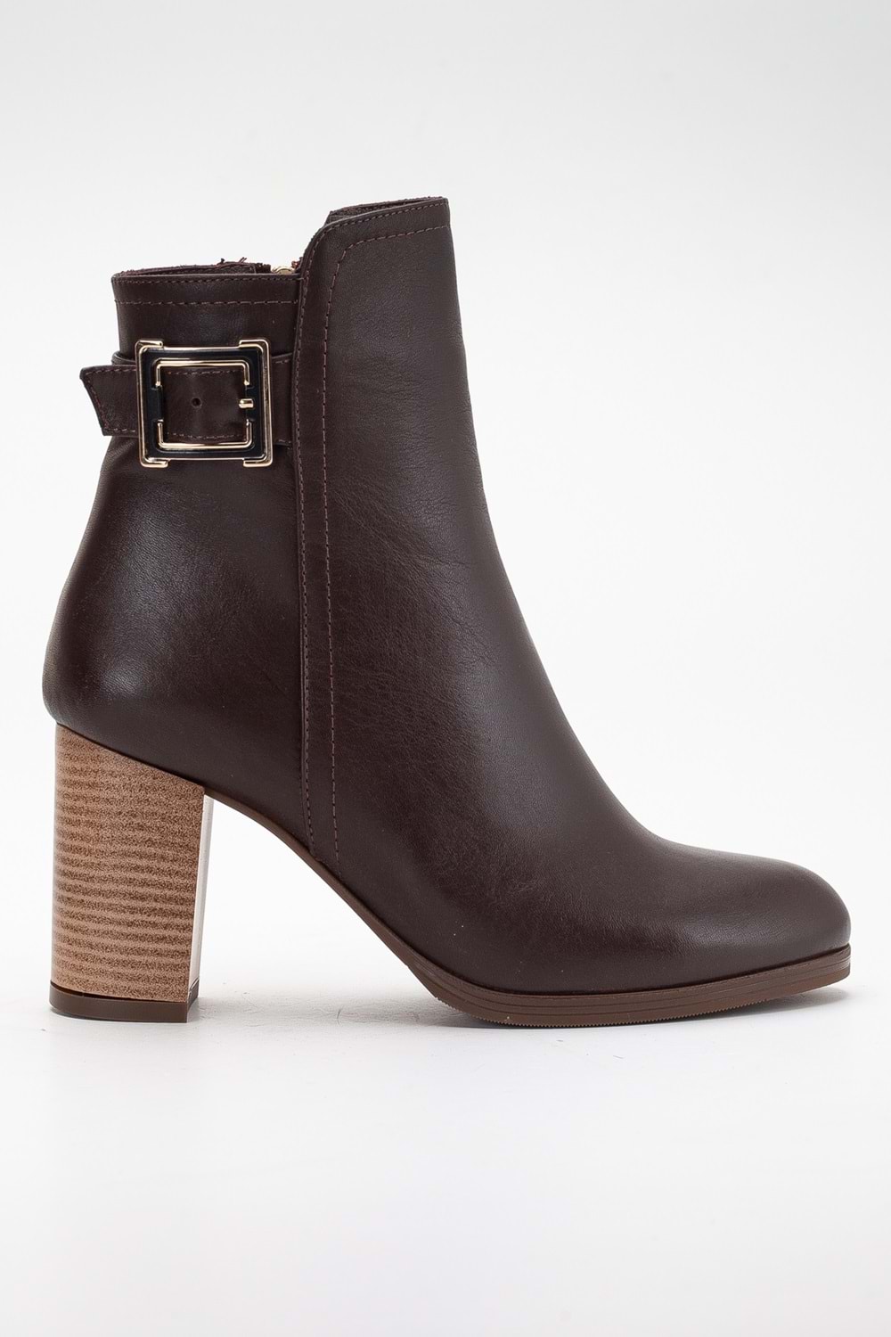 Kadın Hakiki Deri Tokalı Topuklu Bot - Kahve