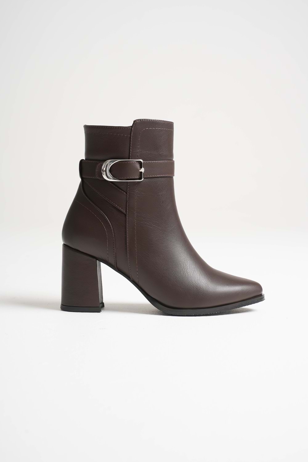 Kadın Hakiki Deri Tokalı Topuklu Bot - Kahve