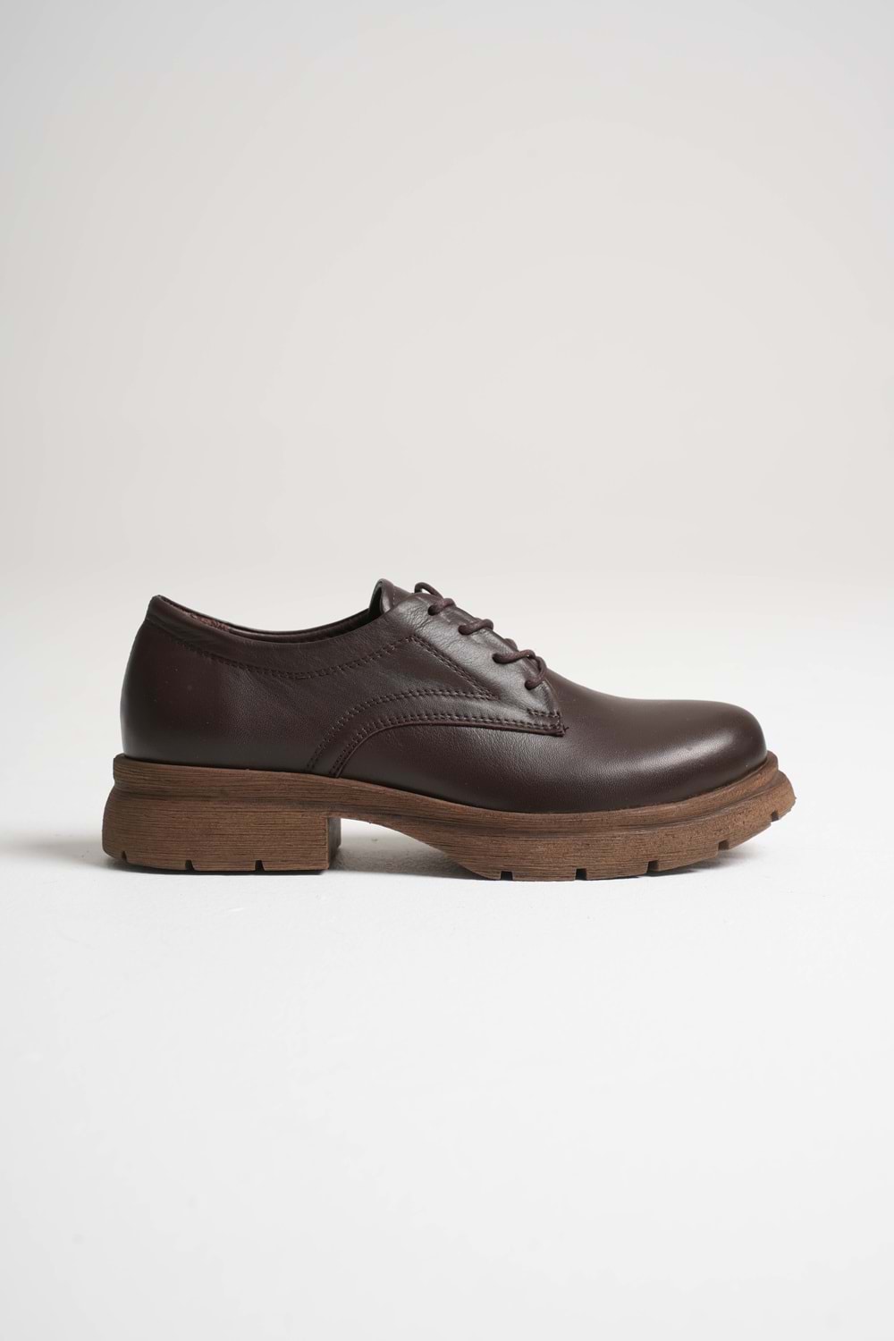 Kadın Hakiki Deri Bağcıklı Oxford Ayakkabı - Kahve