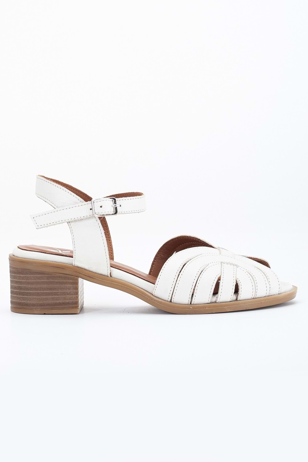 Kadın Hakiki Deri Bilekten Bağlı Sandalet - Krem
