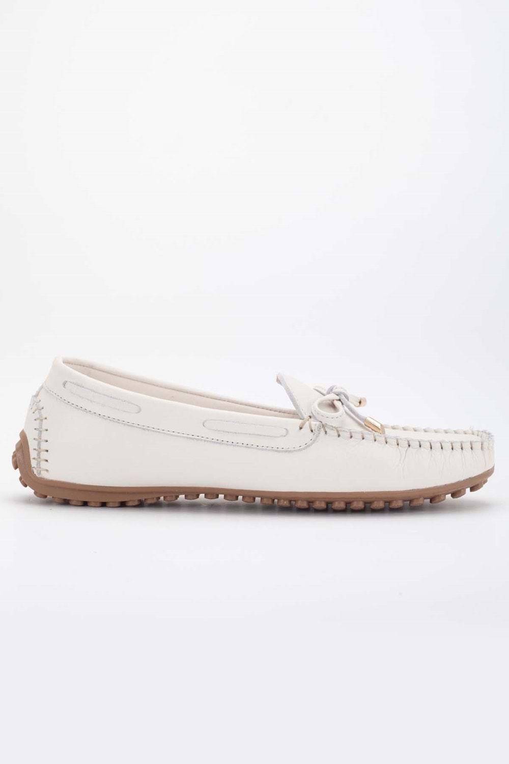 Kadın Hakiki Deri Klasik Loafer - Krem