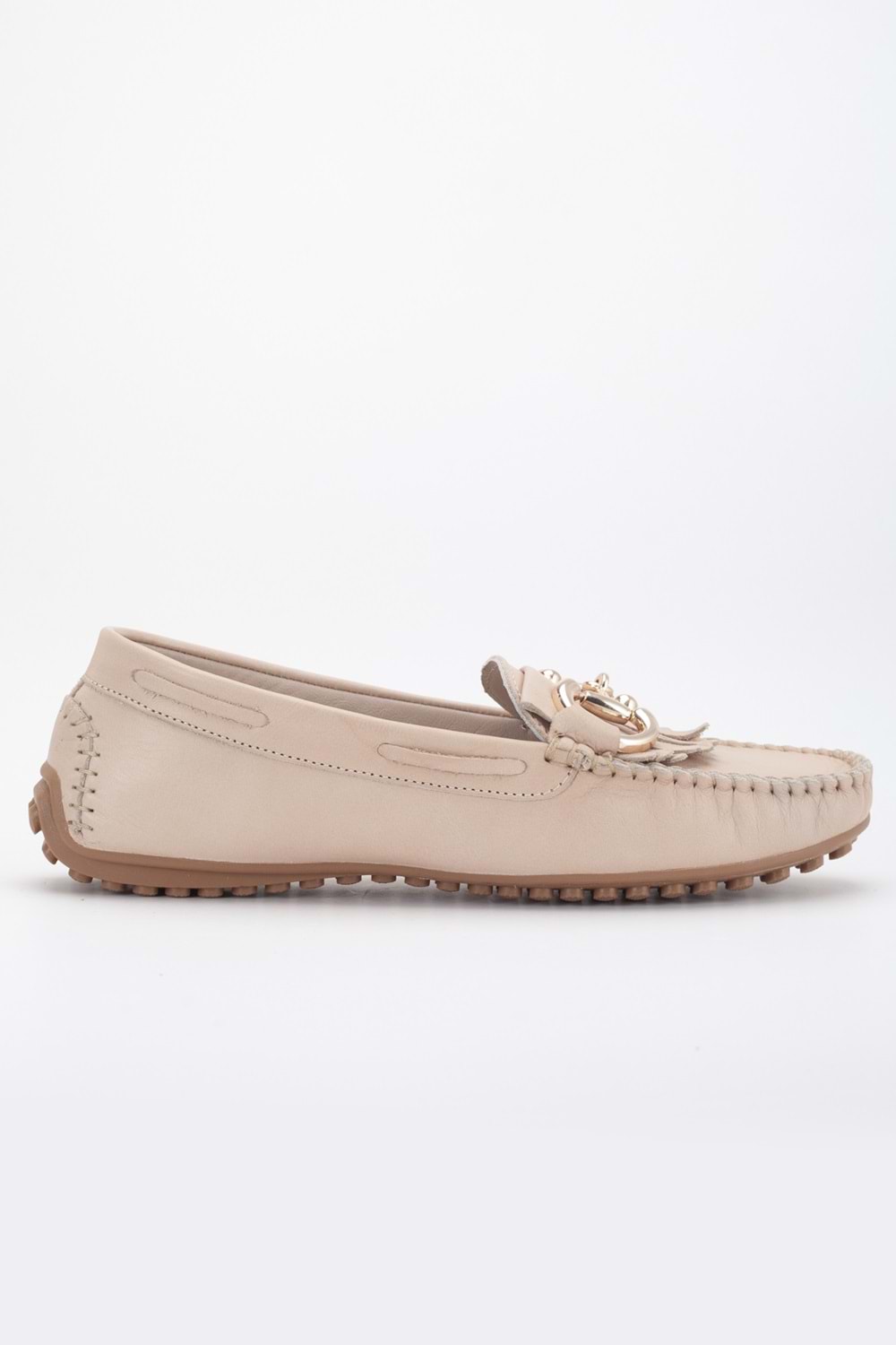 Kadın Hakiki Deri Tokalı Klasik Loafer - Bej