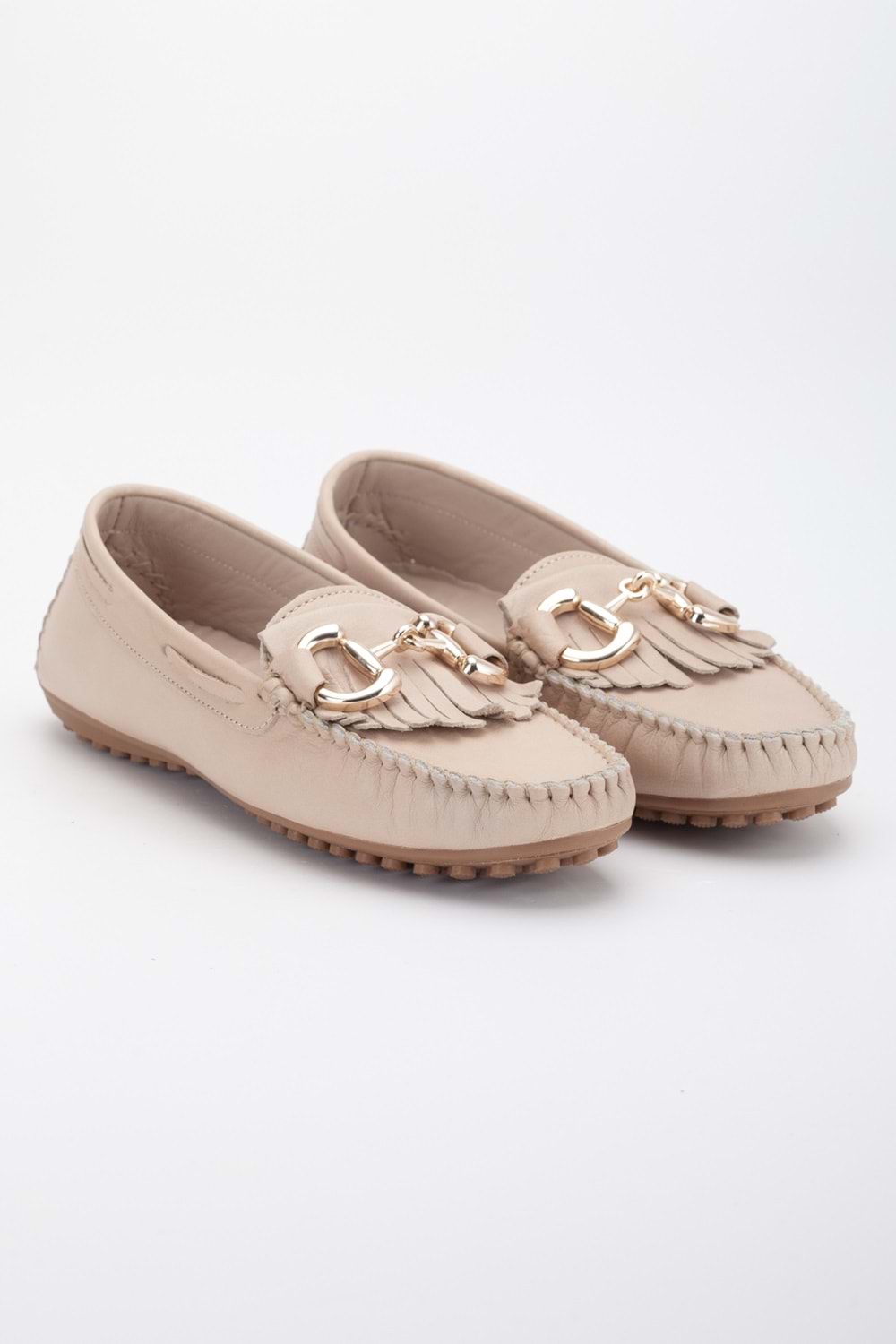 Kadın Hakiki Deri Tokalı Klasik Loafer - Bej