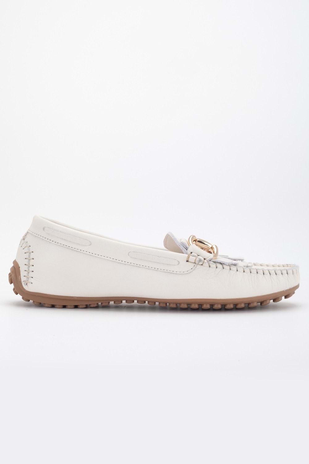 Kadın Hakiki Deri Tokalı Klasik Loafer - Krem