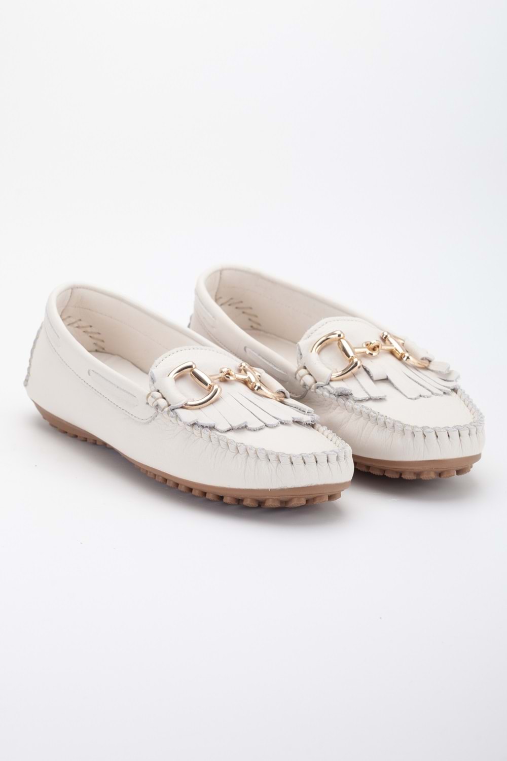 Kadın Hakiki Deri Tokalı Klasik Loafer - Krem