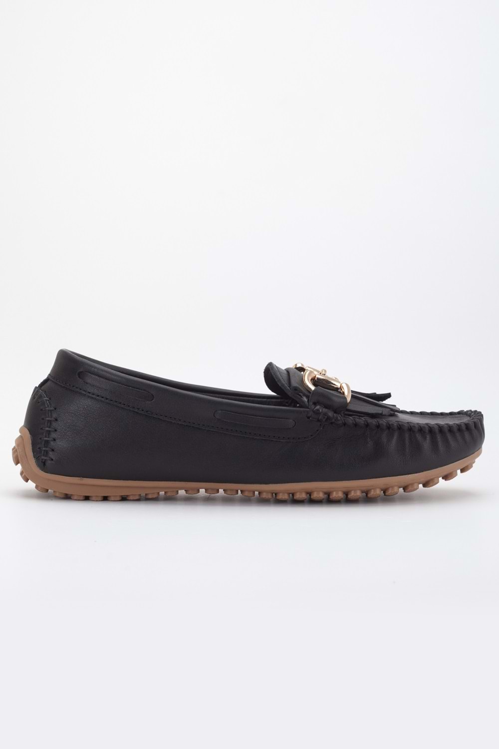 Kadın Hakiki Deri Tokalı Klasik Loafer - Siyah