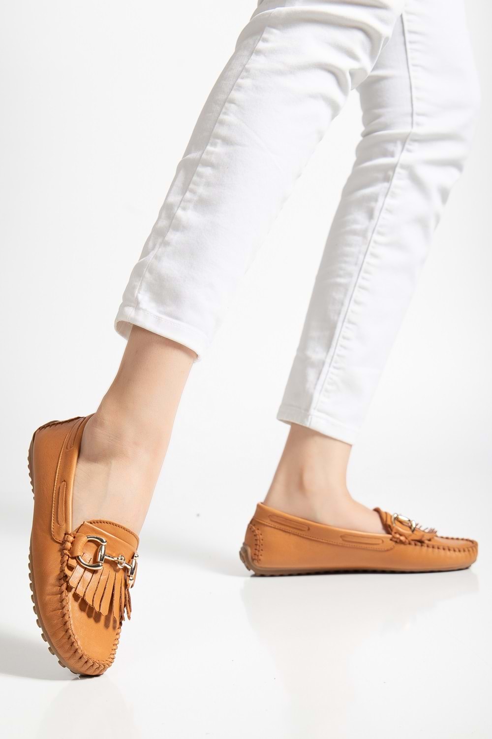 Kadın Hakiki Deri Tokalı Klasik Loafer - Taba