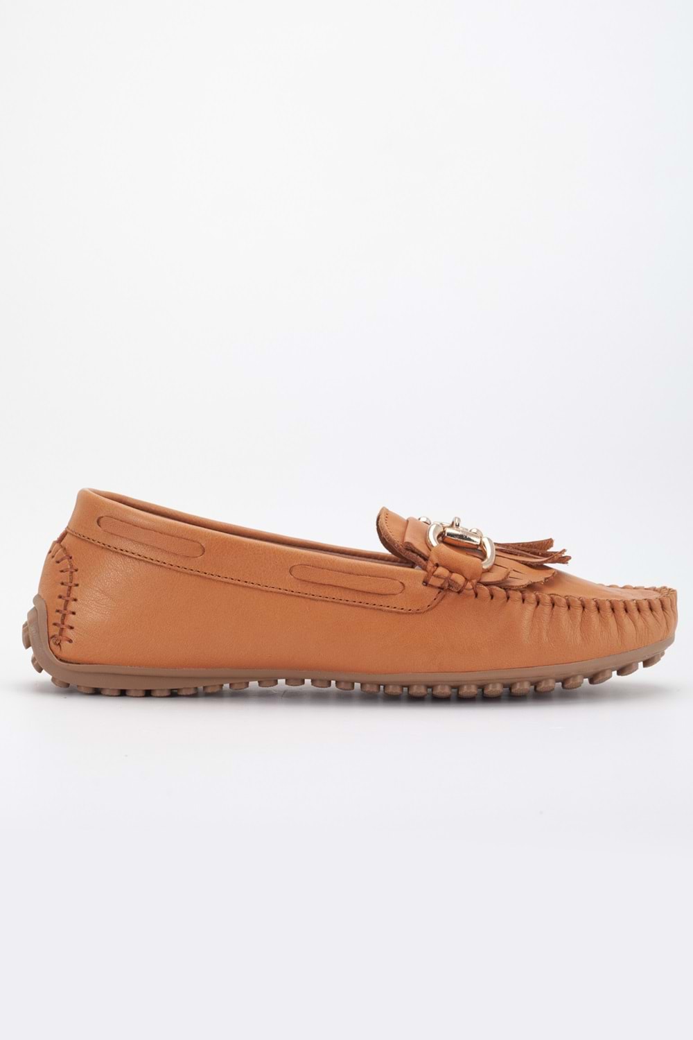 Kadın Hakiki Deri Tokalı Klasik Loafer - Taba