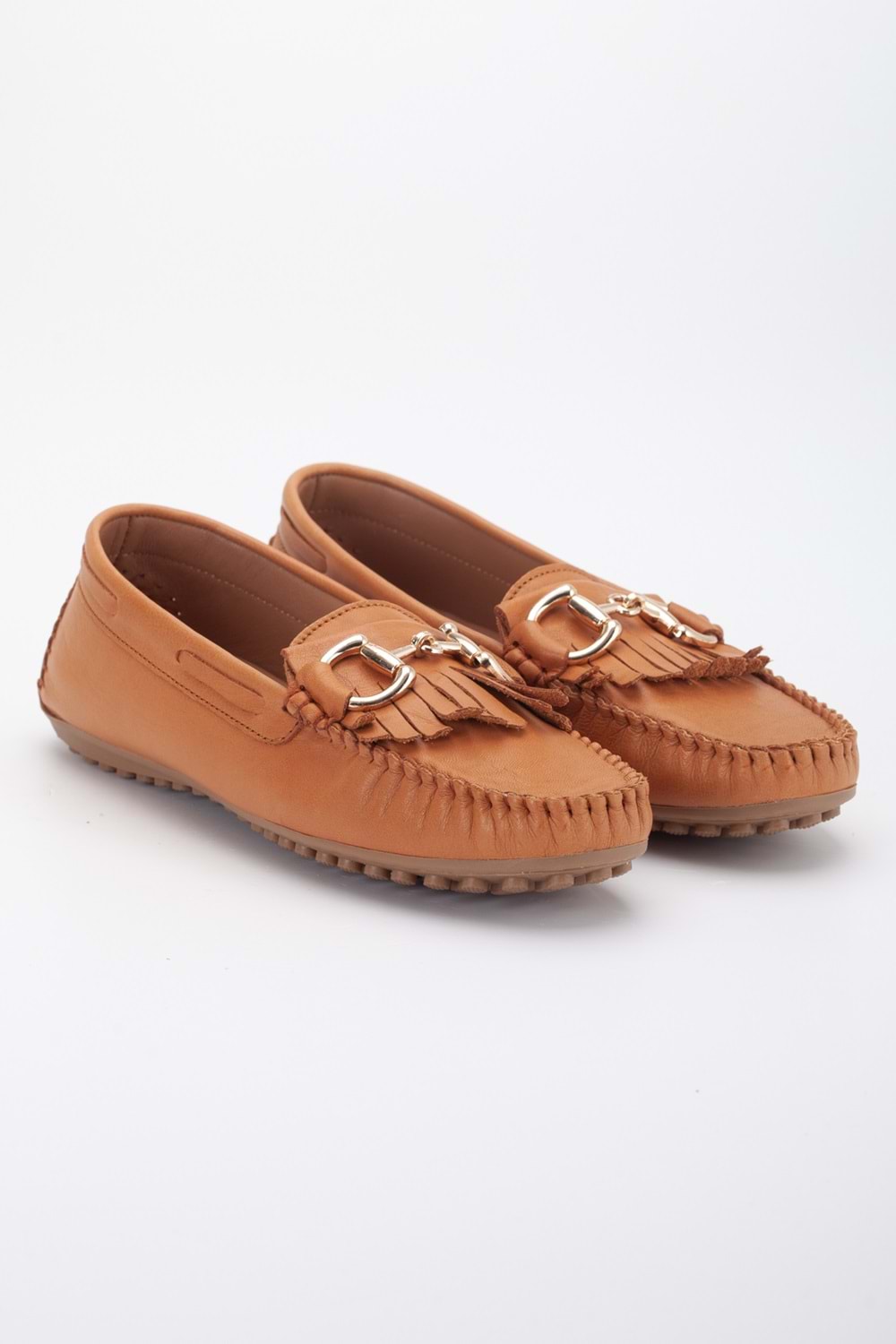 Kadın Hakiki Deri Tokalı Klasik Loafer - Taba