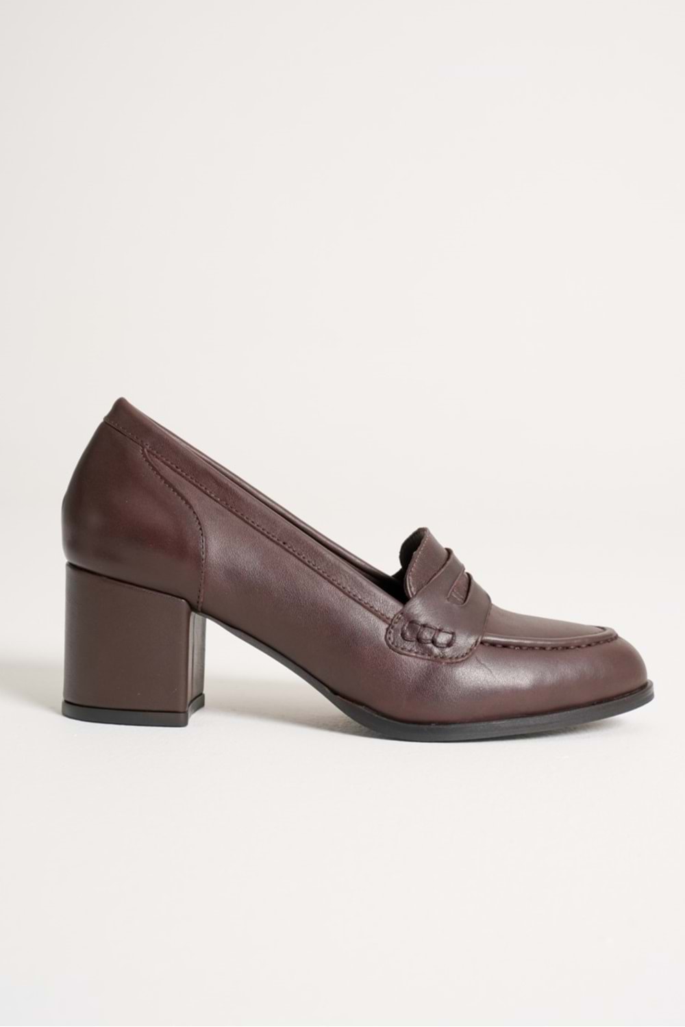 Kadın Hakiki Deri Kalın Topuklu Klasik Ayakkabı - Kahve