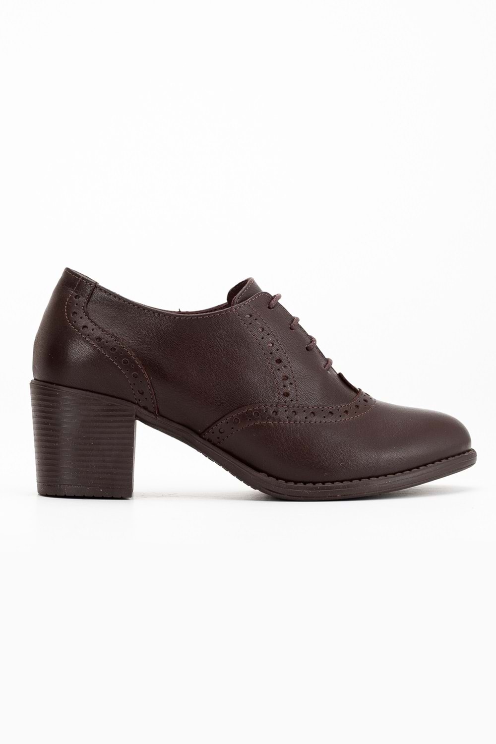 Kadın Hakiki Deri Bağcıklı Klasik Topuklu Ayakkabı - Acı Kahve