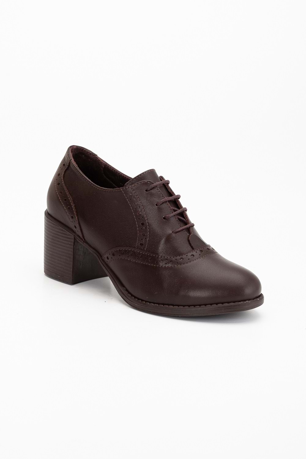 Kadın Hakiki Deri Bağcıklı Klasik Topuklu Ayakkabı - Acı Kahve