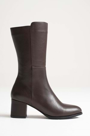Kadın Hakiki Deri Şık Topuklu Çizme - Kahve