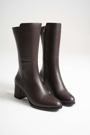 Kadın Hakiki Deri Şık Topuklu Çizme - Kahve