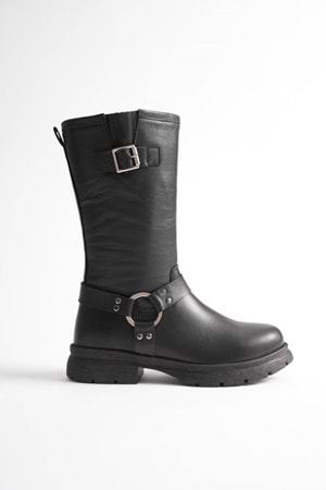 Kadın Hakiki Deri Aksesuar Detaylı Binici Çizme - Siyah