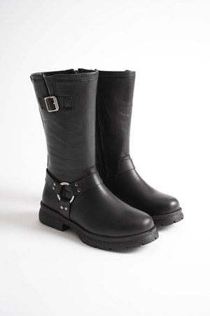 Kadın Hakiki Deri Aksesuar Detaylı Binici Çizme - Siyah