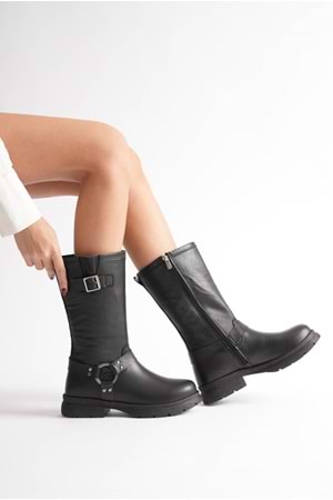 Kadın Hakiki Deri Aksesuar Detaylı Binici Çizme - Siyah
