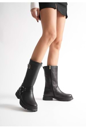 Kadın Hakiki Deri Aksesuar Detaylı Binici Çizme - Siyah