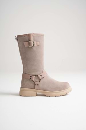 Kadın Hakiki Deri Aksesuar Detaylı Binici Çizme - Vizon Süet