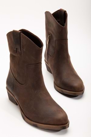 Crazy Deri Kadın Kovboy Bot - Kahve