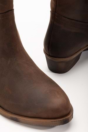 Crazy Deri Kadın Kovboy Bot - Kahve