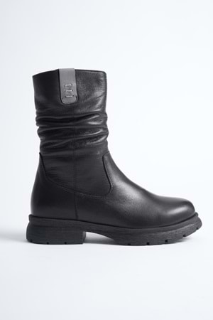 Kadın Hakiki Deri İçi Kürklü Körüklü Bot - Siyah