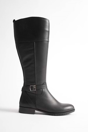 Kadın Hakiki Deri Tokalı Binici Çizme - Siyah