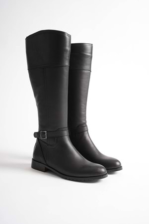 Kadın Hakiki Deri Tokalı Binici Çizme - Siyah