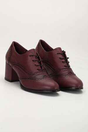 Kadın Hakiki Deri Lazer Detaylı Şık Topuklu Ayakkabı - Bordo