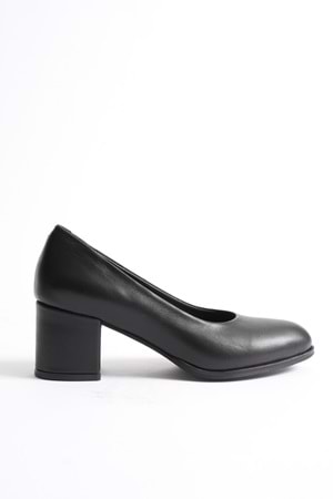Kadın Hakiki Deri Kalın Topuklu Klasik Ayakkabı - Siyah