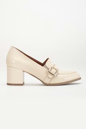 Kadın Hakiki Deri Toka Detaylı Topuklu Ayakkabı - Bej Rugan