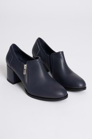 Kadın Hakiki Deri Fermuar Detaylı Şık Topuklu Ayakkabı - Lacivert