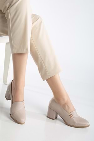 Kadın Hakiki Deri Biyeli Topuklu Ayakkabı - Silvergrey