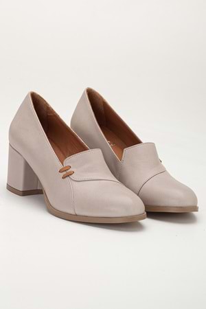 Kadın Hakiki Deri Biyeli Topuklu Ayakkabı - Silvergrey