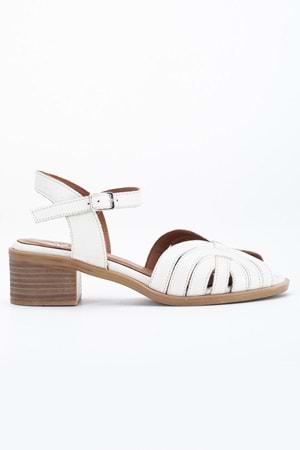 Kadın Hakiki Deri Bilekten Bağlı Sandalet - Krem